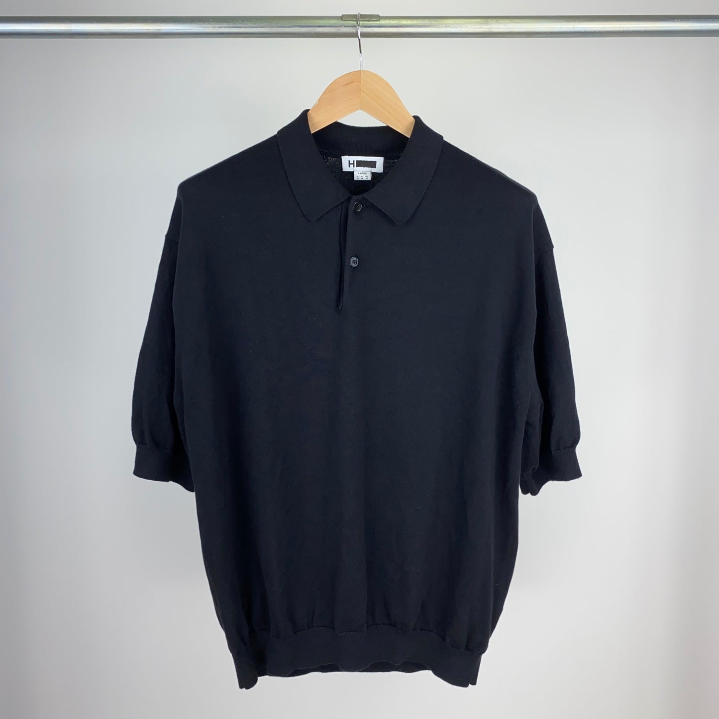 H BEAUTY & YOUTH 半袖ニットポロ メンズ L 黒系【中古】