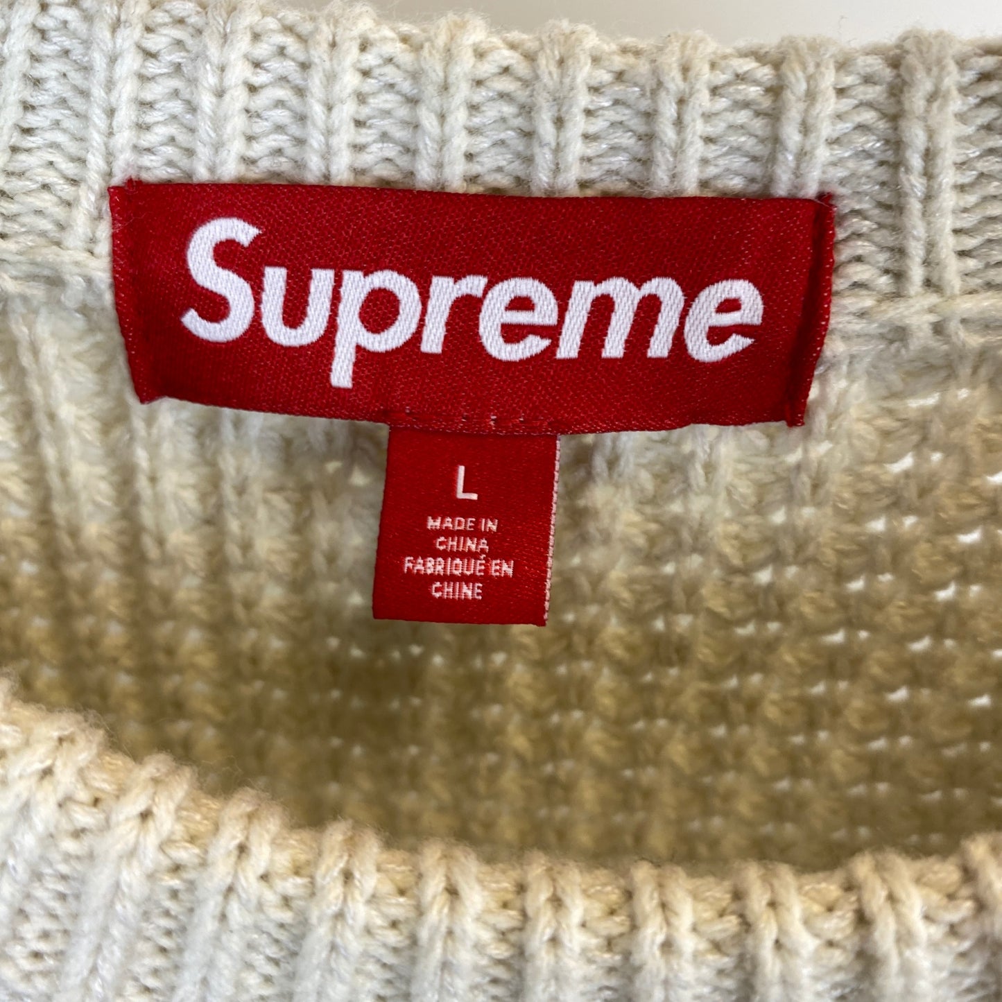 SUPREME waffle small box sweater メンズ L 白系【中古】