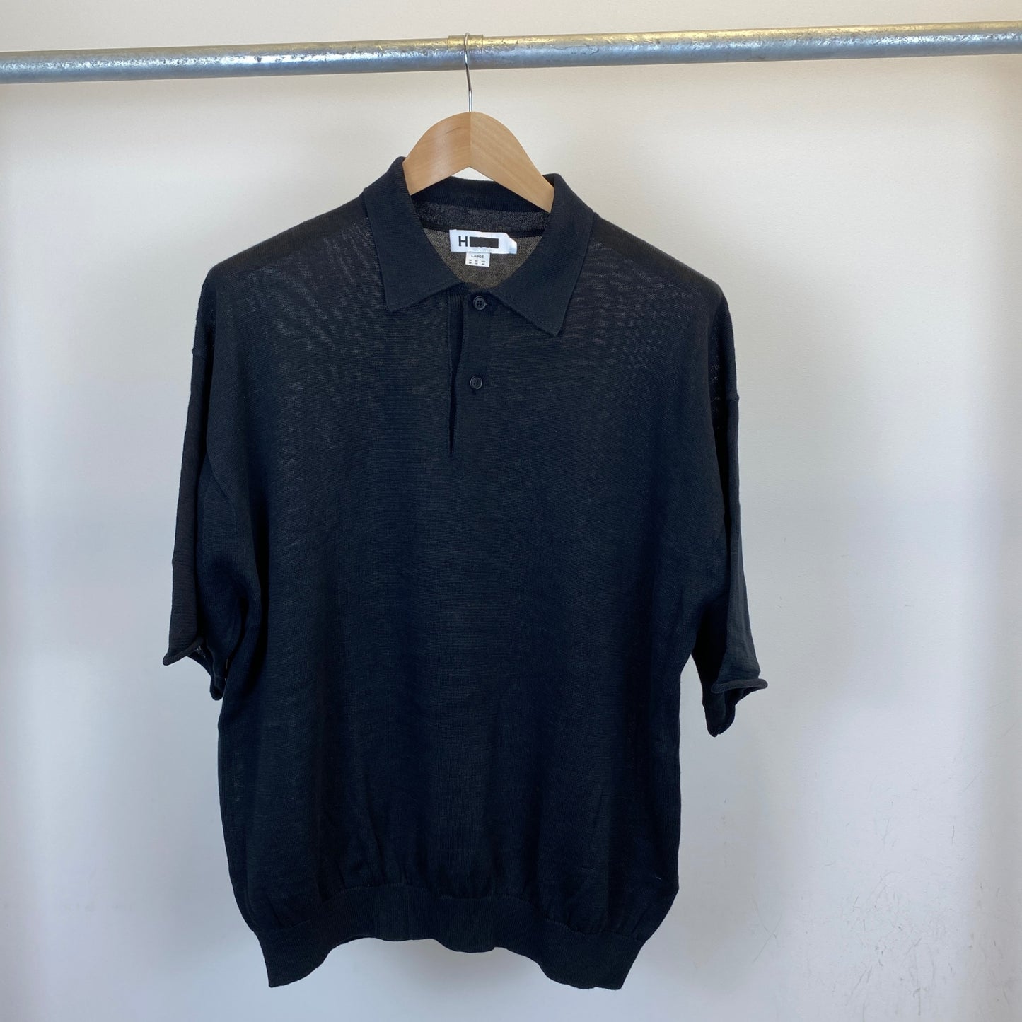 H BEAUTY ＆ YOUTH 半袖ニットポロ メンズ L 黒系【中古】