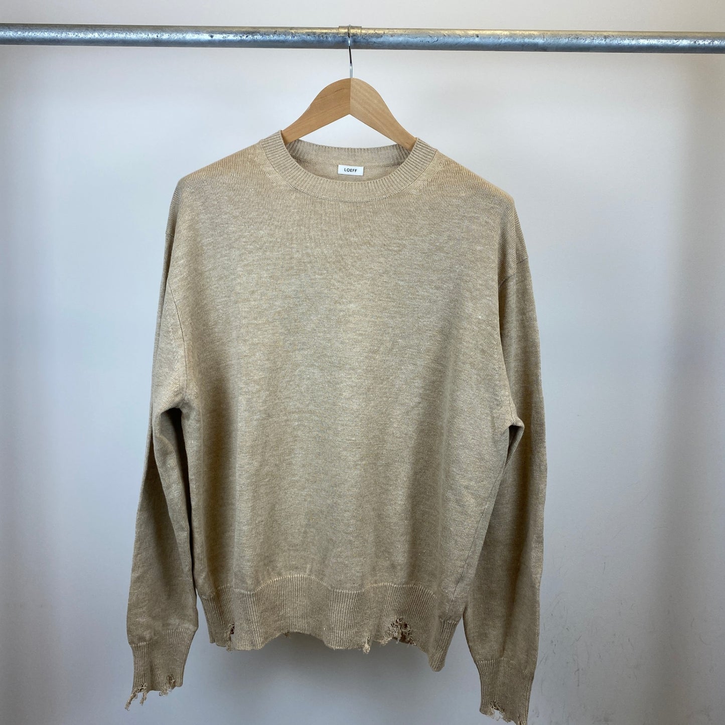 LOEFF ダメージクルーネックニット メンズ L ベージュ系【中古】