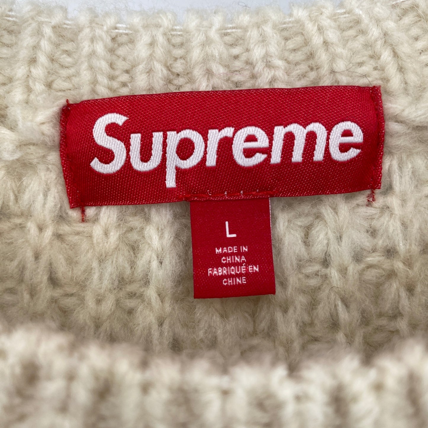 SUPREME Waffle Small Box Sweater メンズ L ベージュ系【中古】