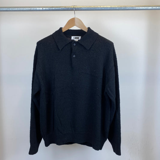 H BEAUTY ＆ YOUTH 長袖ポロニット メンズ L 黒系【中古】