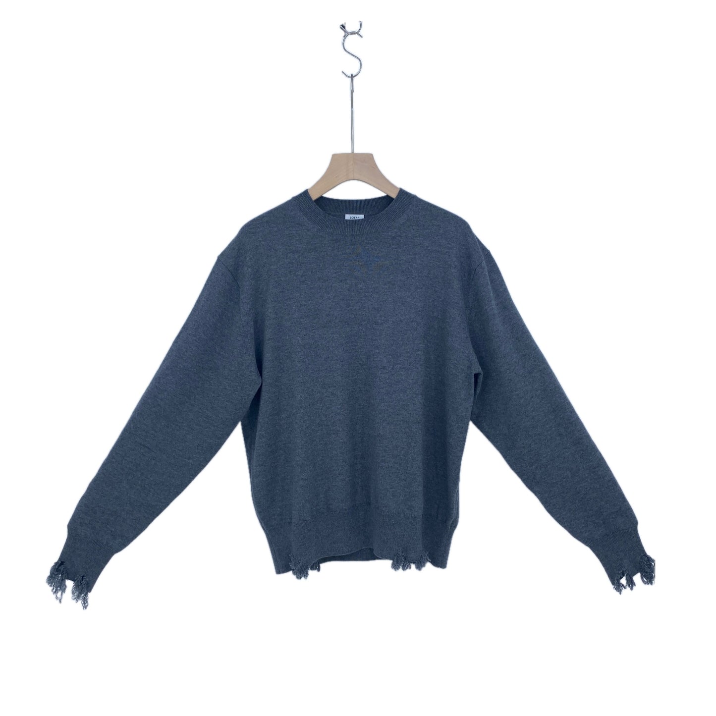 LOEFF ダメージクルーネックニット メンズ L グレー系【中古】